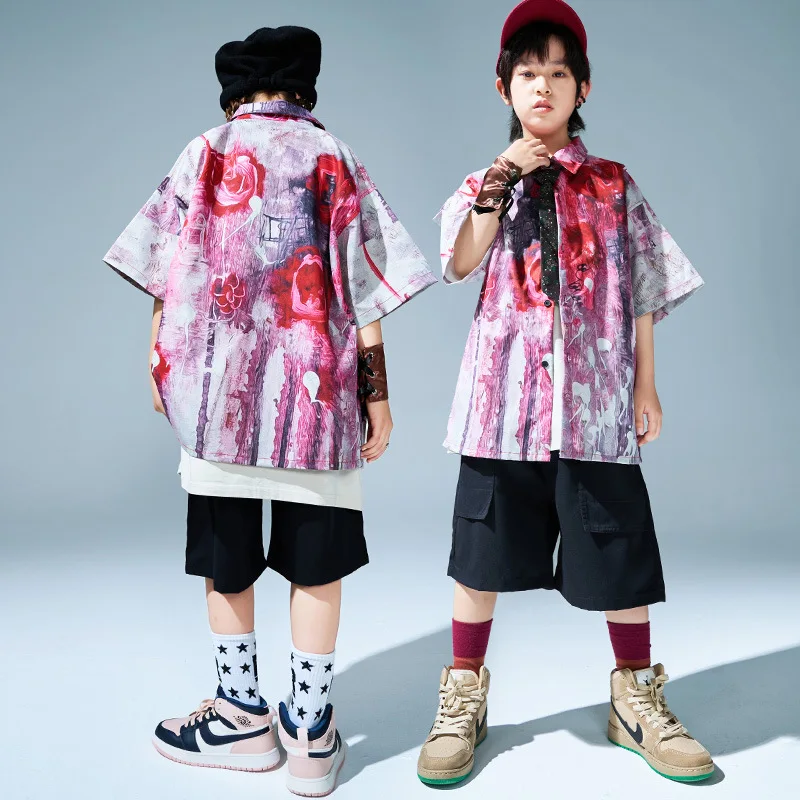 Kinder Hip Hop Kleidung Sets Krawatte Gefärbt Kurzarm Shirt Schwarz Shorts Jungen Street Dance Kostüm Mädchen Jazz Performance Anzug