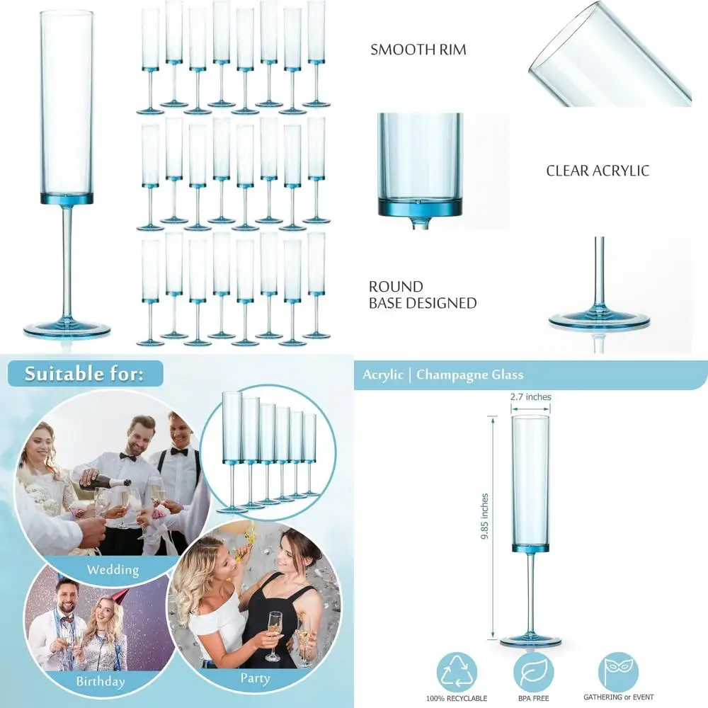 

Set of 24 Elegant Blue Acrylic Champagne Glasses for Weddings, Cocktails, and Party Decor