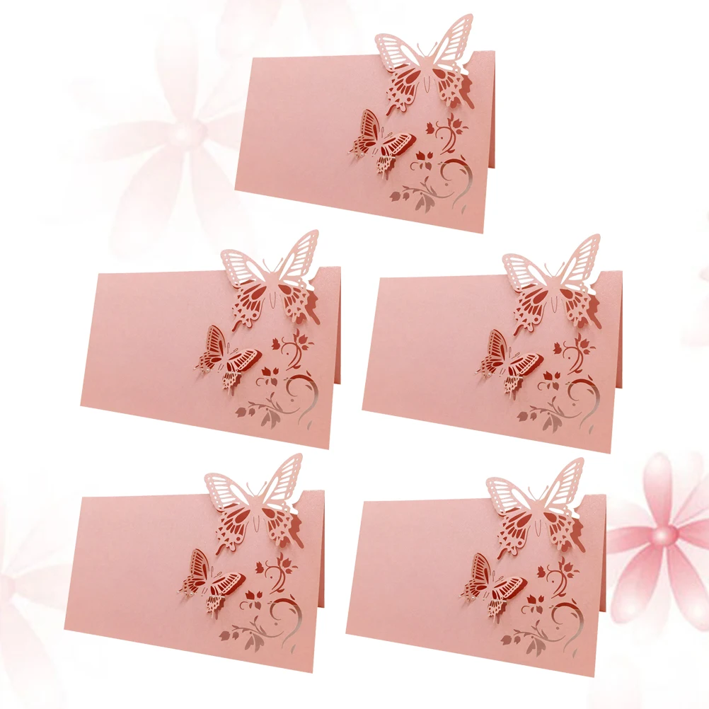 

100Pcs Pink Wedding Place Name Cards Paper Butterfly Cut Design Large 90x120mm Seat Cards Table Party Banquet Place Name Card