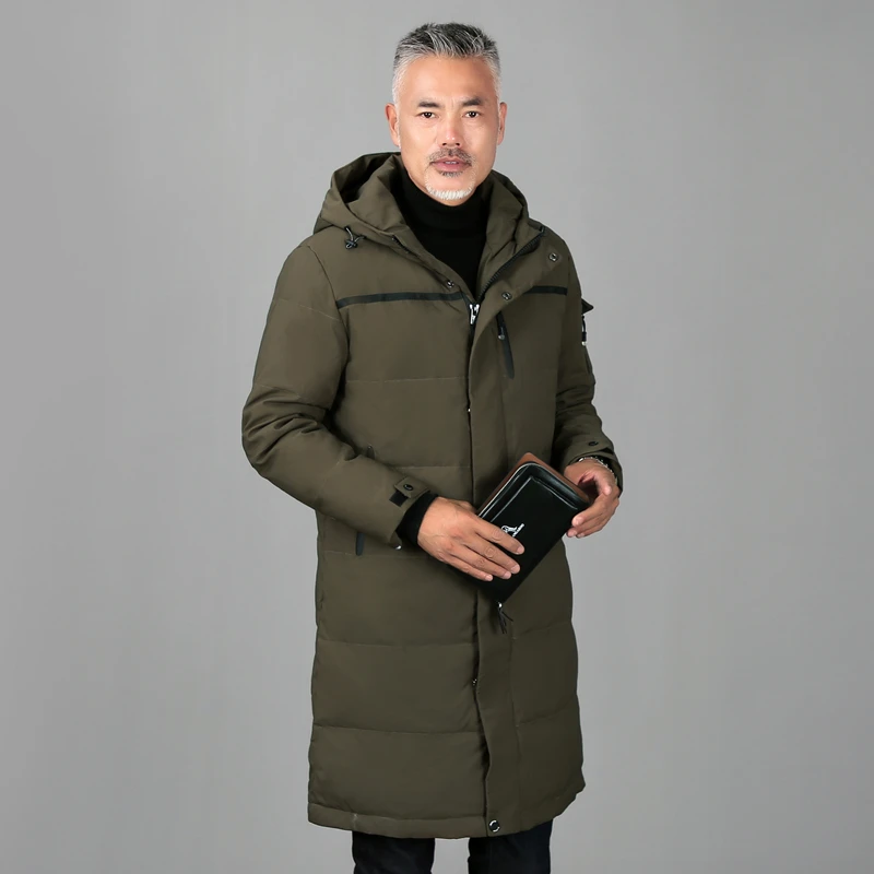 Plus Size 5XL Middle-aged Men Winter Down Coat For Father Long White Duck Down Winter Jacket Men Hooded Down Parka Men Overcoat