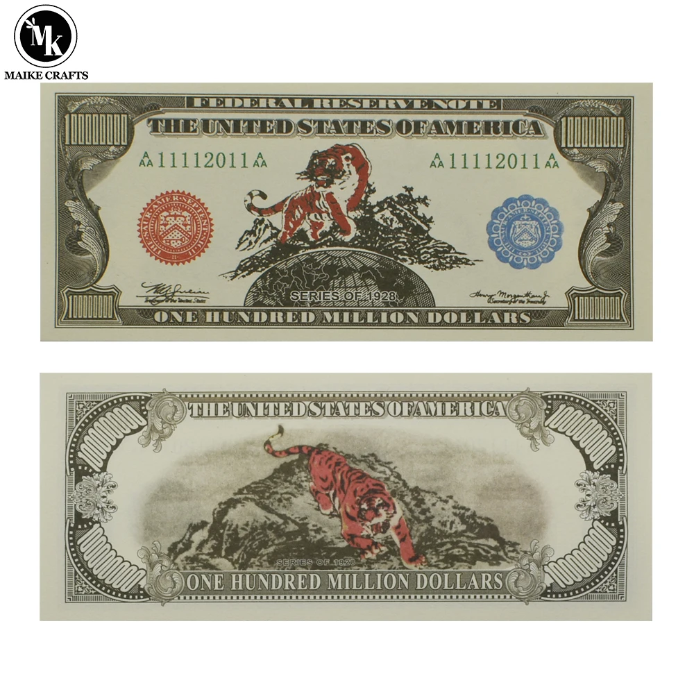 

American 100 Million Dollars Old Money Paper USA 1928 Tigers Dashing Down A Mountain Banknotes Collection Gifts