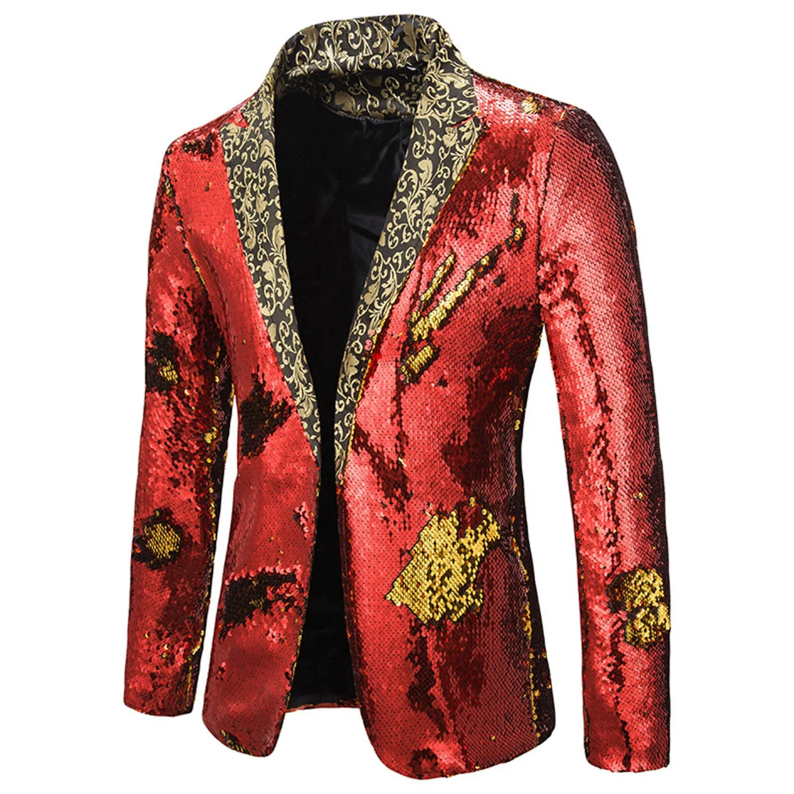 Men\'s Suit Shiny two-tone sequin shawl Collar suit Men\'s Wedding Groom Singer Dance Sequin Suit Jacket DJ Club Stage Men\'s suit