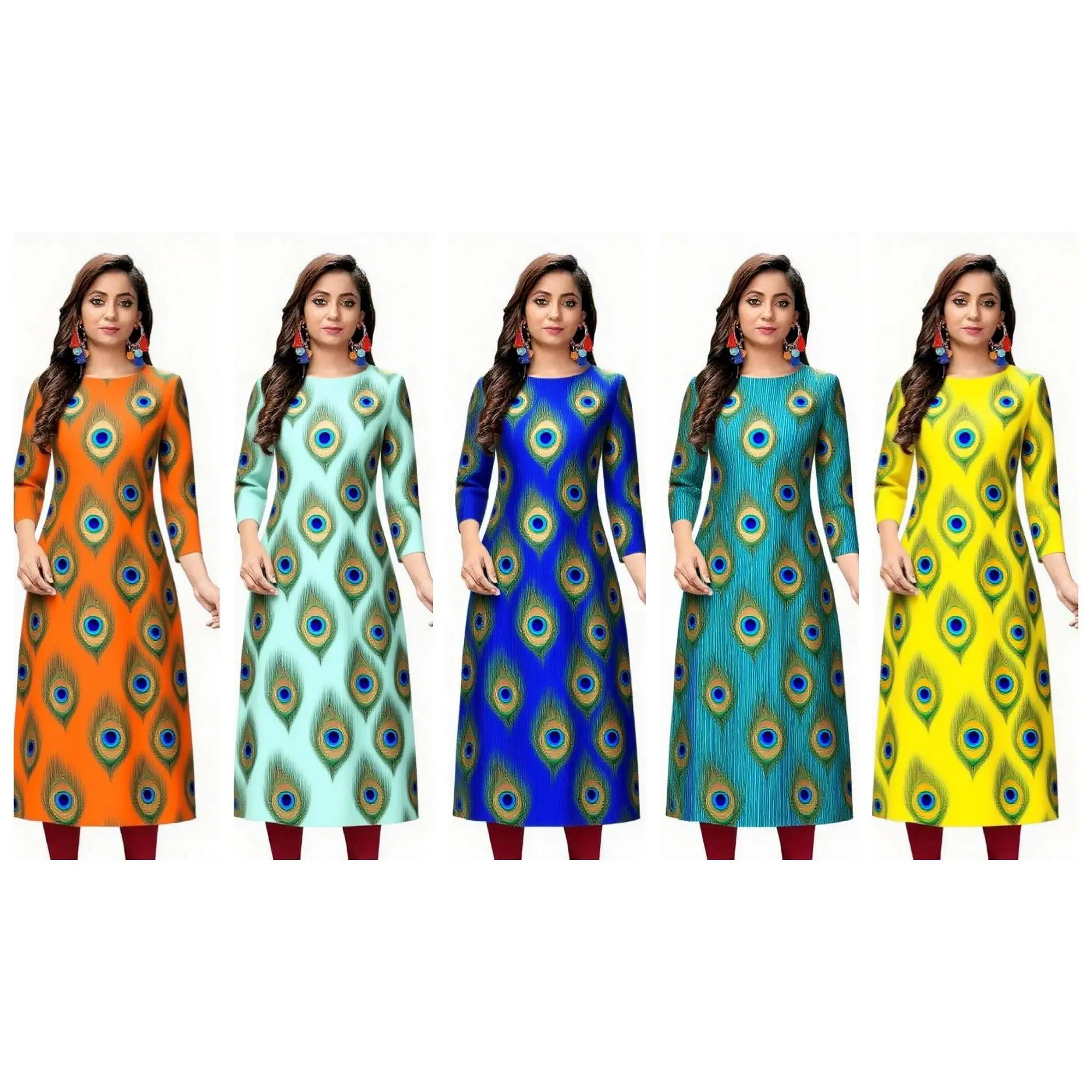 Women's fashionable and comfortable Kurt dress long sleeved straight tube casual ethnic round neck regular size new item