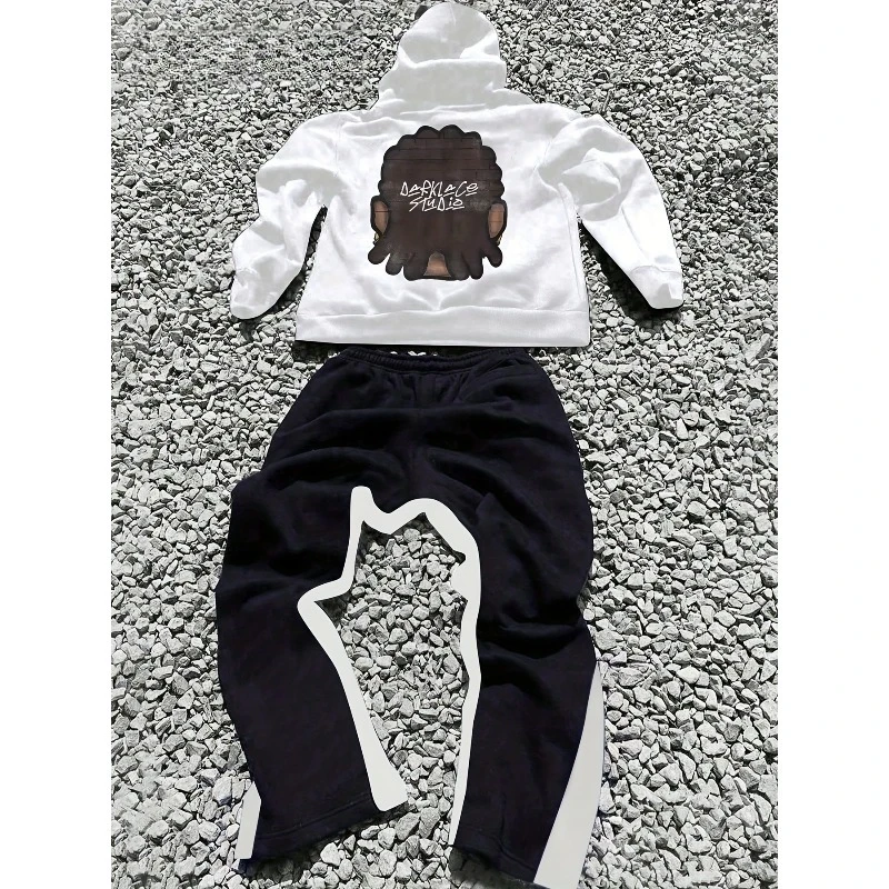 2025 قطعتين عارضة الأزياء إلكتروني تمثال الحرية نمط 3D مطبوعة هوديي يقترن عدد السراويل المستقيمة