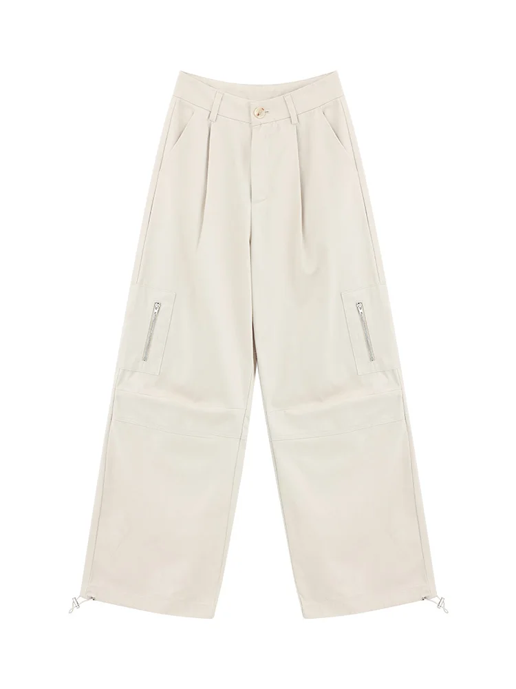 High-Waisted Convertible Cargo Pants with Adjustable Drawstring Hem – Relaxed Wide-Leg Fit Petite Figures, Summer Street Style