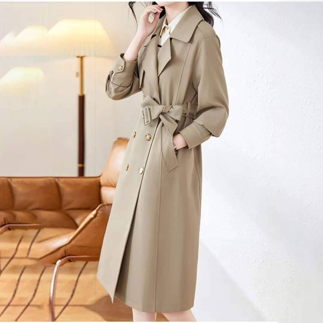

Spring Autumn 2025 New Chic Casual Windbreakers Women's Overcoat Mid-Length Loose High-End Double-Breasted Trenchcoat Jacket