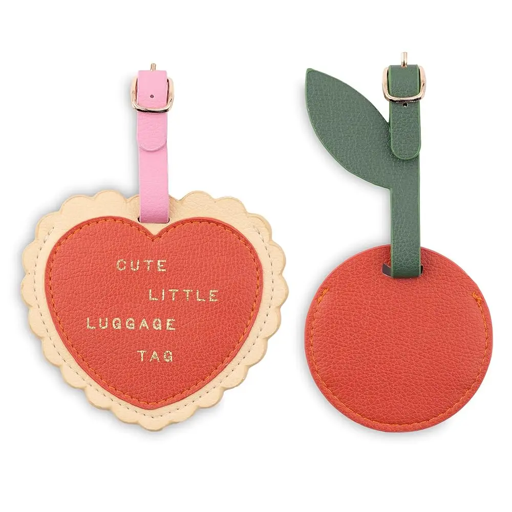 

Getaway Suitcase Tag Set of 2 for Travel, Novelty Shaped Durable Vegan Leather Luggage Identifier, Heart and Cherry