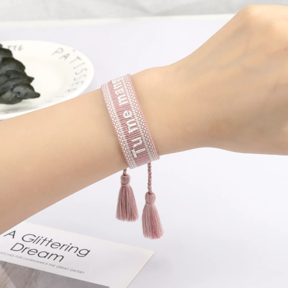 Bohemia Creative Handmade Embroidery French Letter Bracelet For Women Handmade Woven Tassel Bracelet Fashion Jewelry Wholesale
