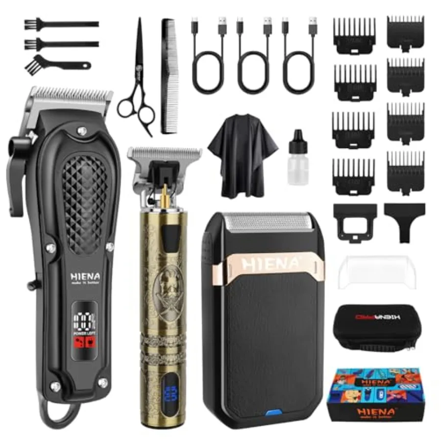 

Professional Hair Clippers for Men Cordless Hair Clipper for Hair Cutting Kit 3-in-1 LED Haircut Set with Foil Shaver USB-C Rec