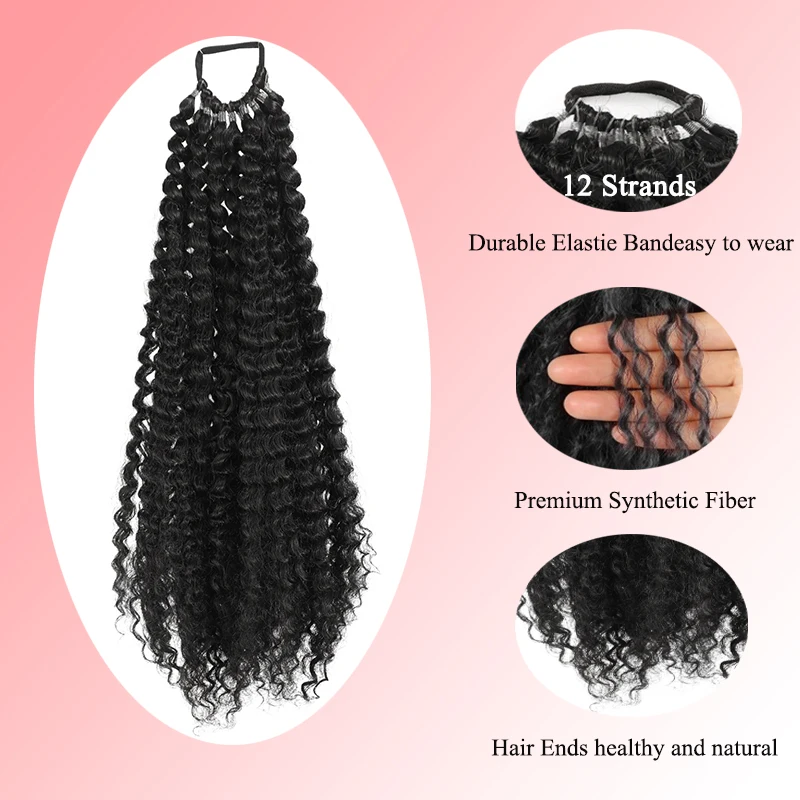 شعر مستعار، ذيل حصان، أسود أفريقي، وصلات شعر على شكل مجعد، ضفائر قذرة، خيوط متعددة من البراغي، ذيل حصان متشابك #3