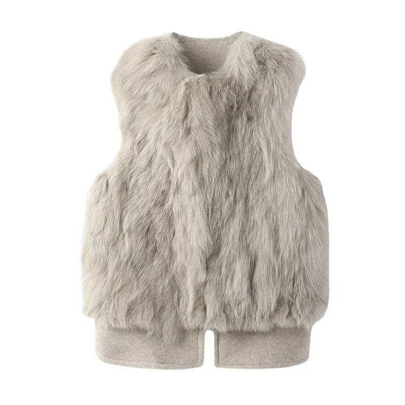 가을 겨울 새로운 패션 여성의 오-넥 민소매 캐주얼 트렌디 우아한 럭셔리 단순 기본 인조 모피 코트 여성 의류상의