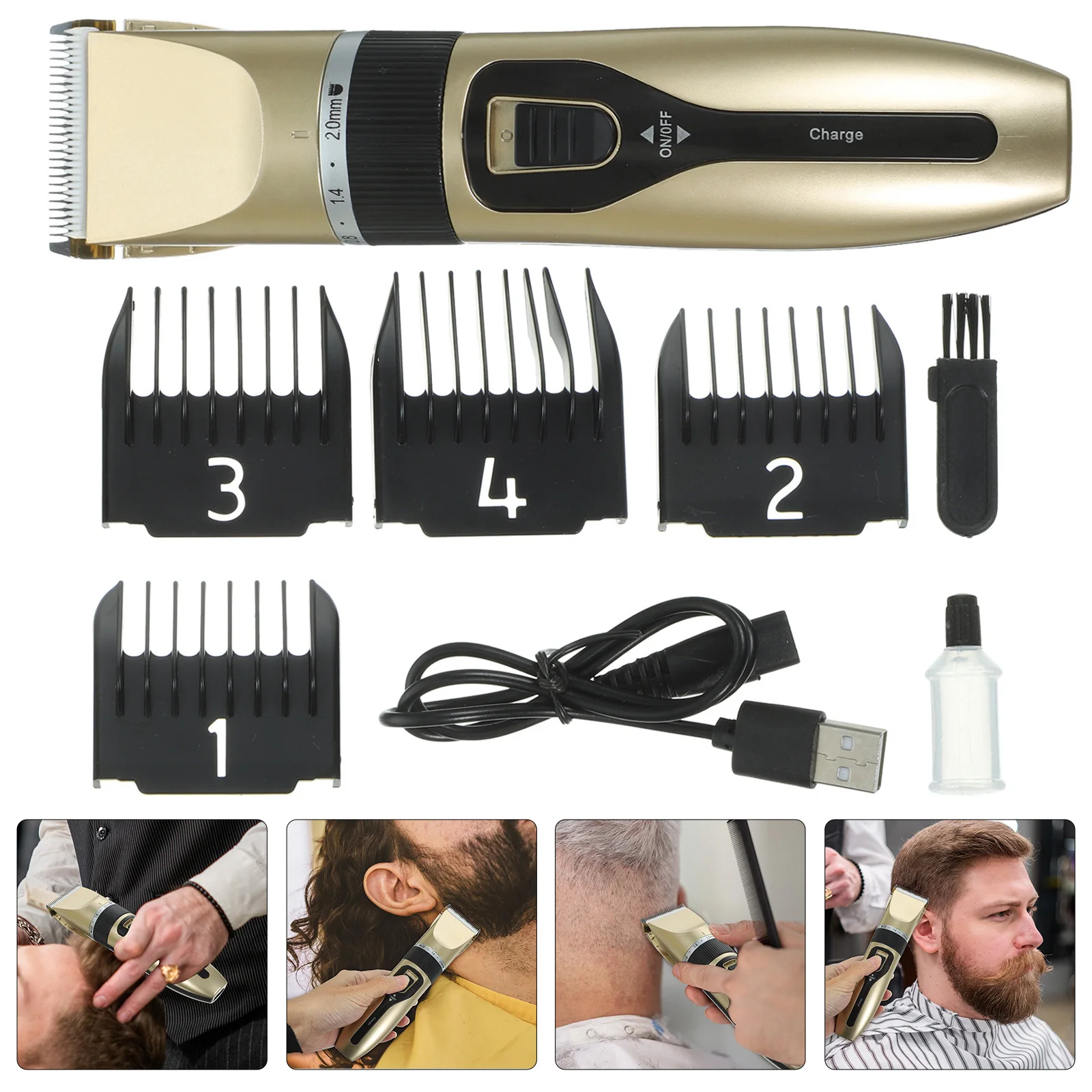 

1Set Electric Hair Clippers Set Material Portable Cordless Hair Cutter for Home Salon Use Golden