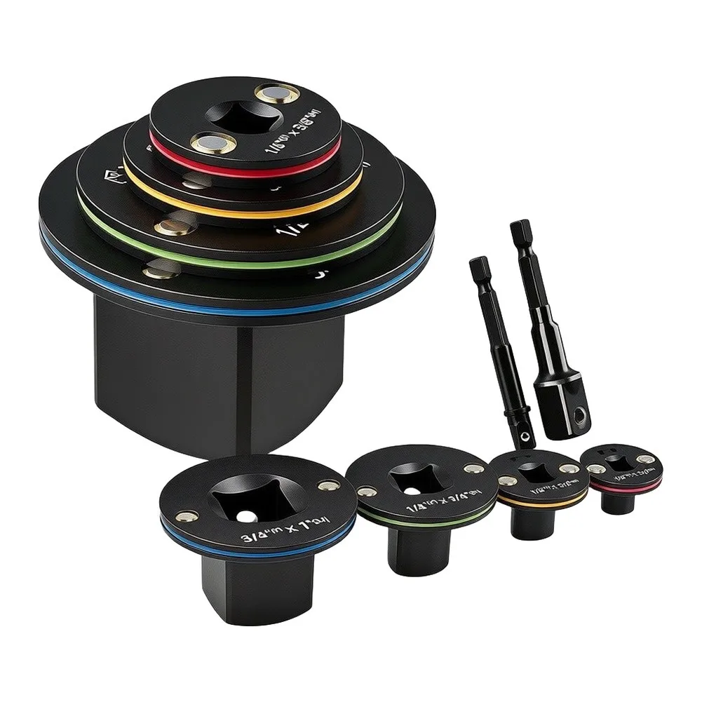 4-in-1 Socket Adaptor Set with Alloy Steel Construction Color Identification Rings and 1/2 inch 1/4 inch Extension Tools