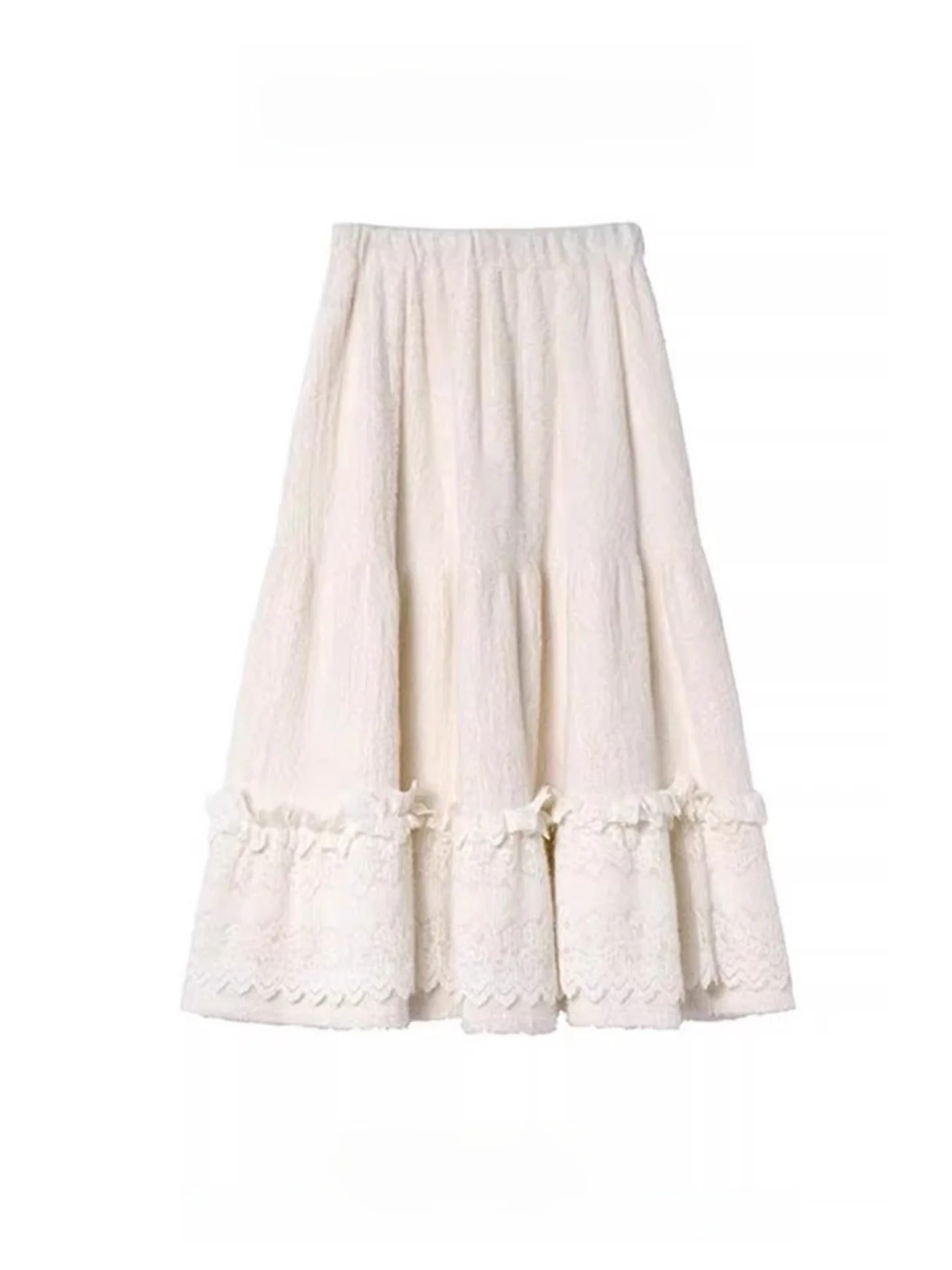 High Waist Lace Splicing Fluffy  Skirt Women's Loose A-Line Long Skirt Cake Skirt Style Vintage Daily Wear
