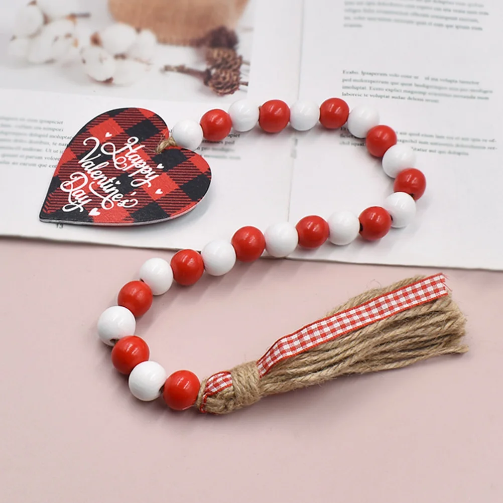 

Valentine Wooden Heart Pendant Decor Natural Valentine Wood Beads Beaded Romantic Home Party Store Tassels