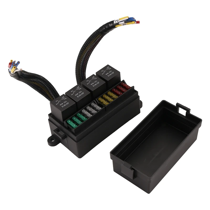 NEW-12V Car Fuse Relay Box Pre-Wired Fuse And Relay Box With 4 Relay 12 Way ATC/ATO Fuses Sealed 12V Relay Fuse Box