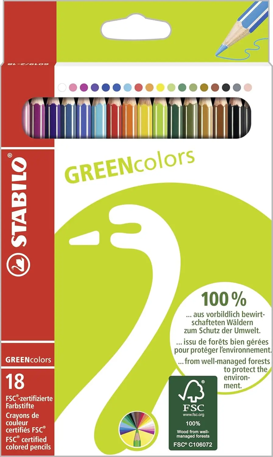 

18-Color Colored Pencil Set - Hexagonal, Pre-Sharpened, 3mm Leads