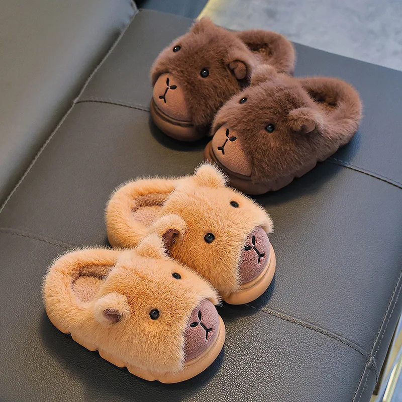 Winter New Cute Cotton Slippers for Children Warm Fluffy Boys Girls Home Shoes for Anti Slip Plush Slippers Children