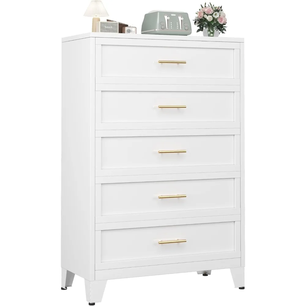 Elegant Tall White Bedroom Chest of Drawers for Living Room Storage