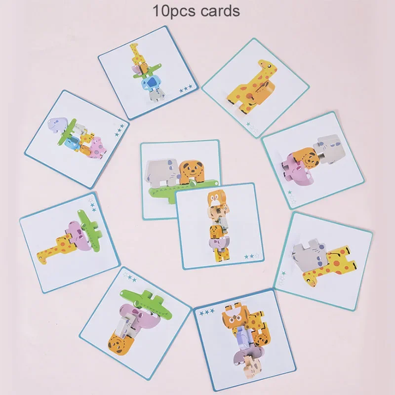 Montessori Animale in legno Impilabile Blocco Gioco Forma Corrispondenza Equilibrio Fine Motor Training Giocattoli educativi per bambini