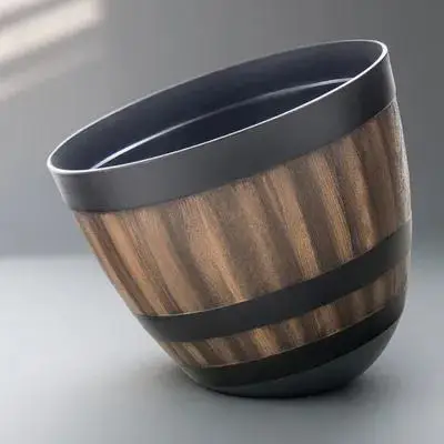 

Imitation Wood Flower Pot Retro Plastic Planter Bucket Garden Barrel Imitated Wood Plant Pot Decorative Flowerpot for Home