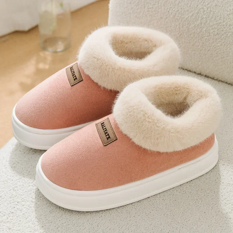 

Furry Women Ankle Boots Non-Slip Thicken Plush Slip-On Soft Sole Warm Cotton Shoes for Couples Platform Snow Boot 2024