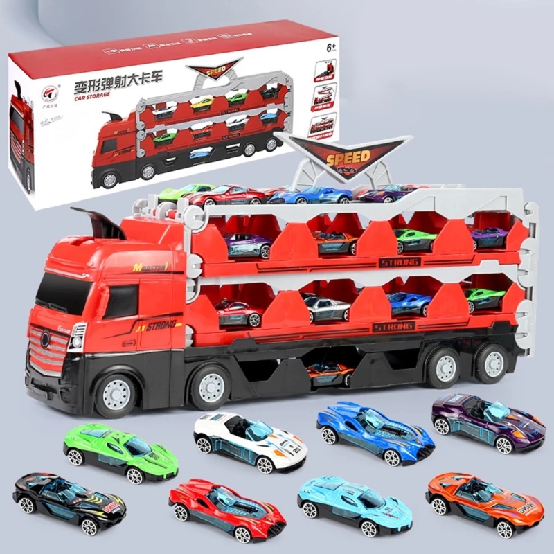 Toy Truck Transport Car for Carrier Includes 8 Alloy Toy Car Fits 24 Toy Car Slo