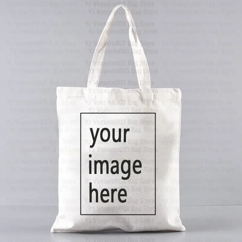 Personalized Customized Name Logo Motto Canvas tote shopping Beach Big Bag Shopper Cloth handbag Youth Women's Book Bags 2023