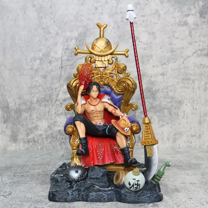 35cm Gk Throne Ace Anime Figures One Piece Resonance Series Fire Fist Ace Collection Statue Model Decoration Children'S Toy Gift