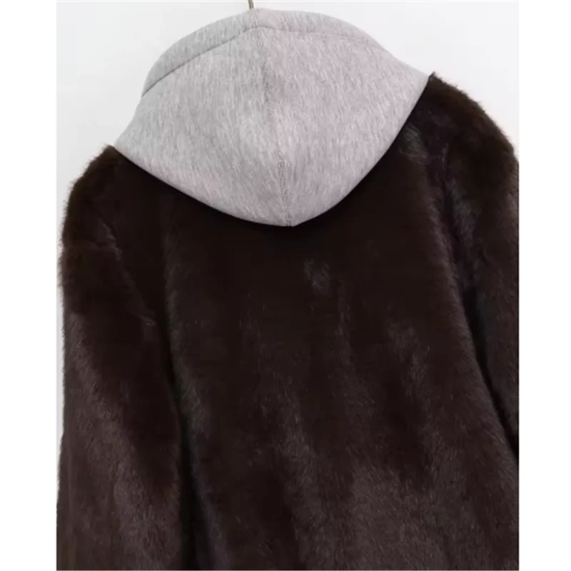 Winter nieuwe modieuze zoete losse splitsen kunstbont rits capuchon voor dames