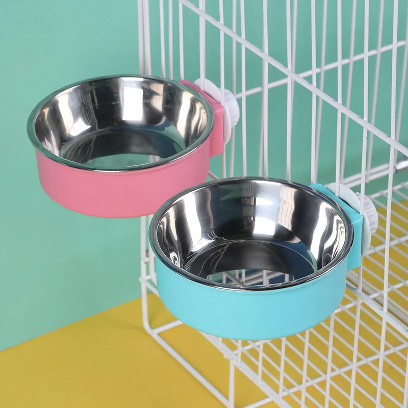 Pet Feeding Bowl Hanging Non-Slip Cats Dogs Food Bowls Stainless Steel Puppy Water Feeder Can Be Fixed On The Cage Pets Supplies