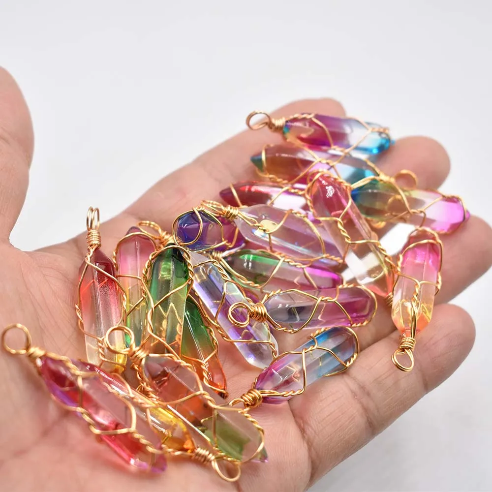 New Fashion crystal colorfull pillar Handmade copper wire pendant for jewelry pendants making 20pcs/lot Wholesale free shipping