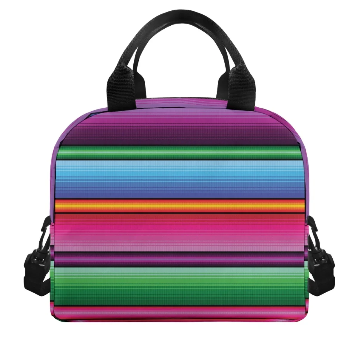 Trendy Colorful Line Design Aesthetic Lunch Bags Multiple Pockets Thermal Lunchboxes Handy Lunch Box Accessories