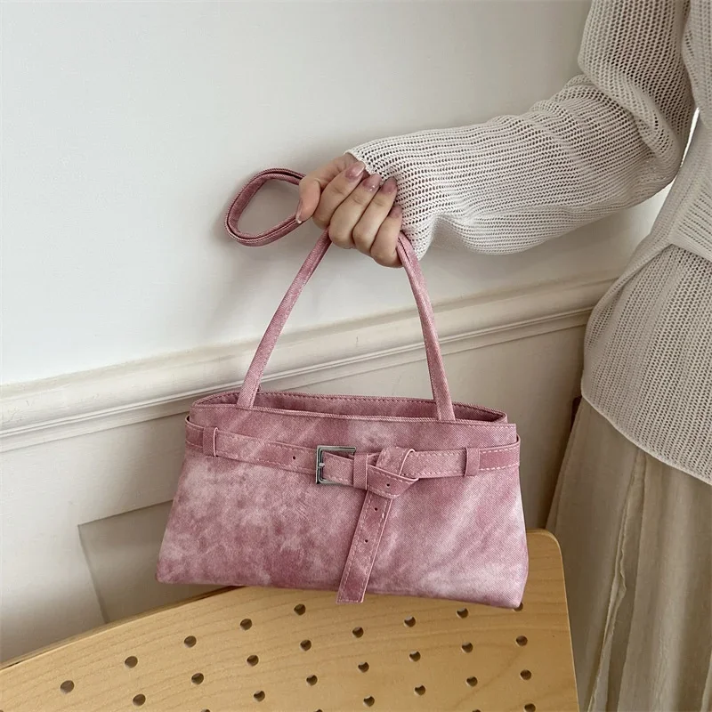 2026 Vintage Niche Women's Bag Belt Buckle Decor Versatile Tie Dye Tote Bag Simple Casual Handbag Shoulder Bag
