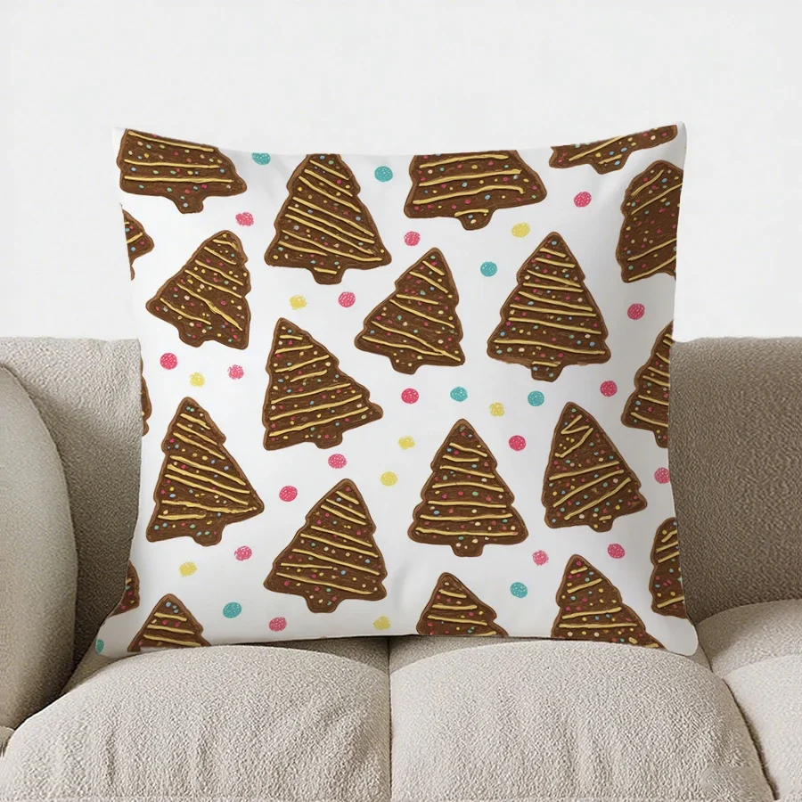 Christmas-Themed Patchwork Pattern throw pillow cover with short plush print for living room sofa decoration cushion cover
