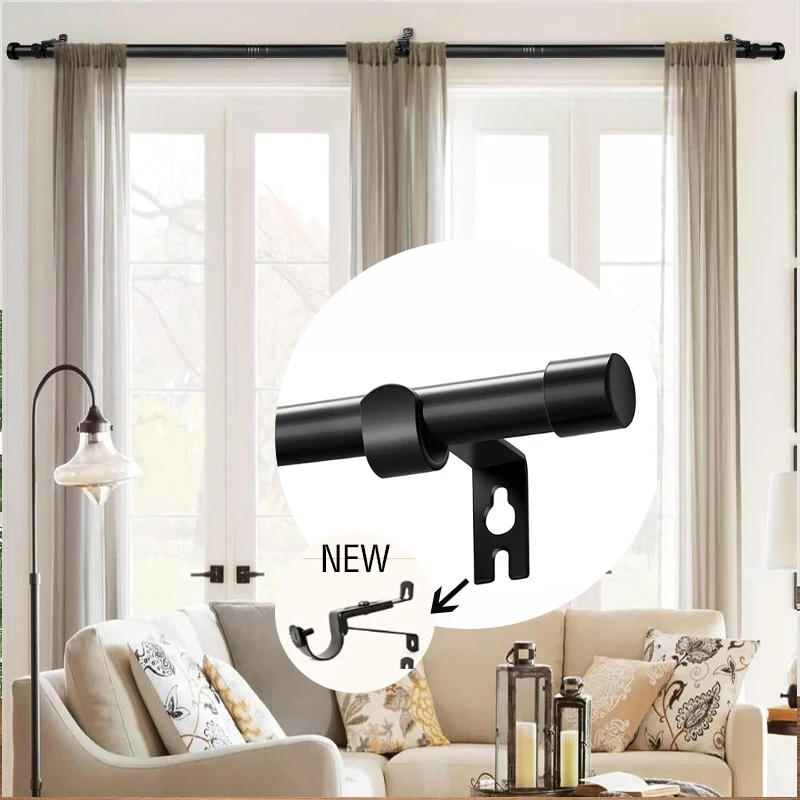 Extendable 32-120 INCH Heavy Duty Shower Curtain Rods for Windows Adjustable Black Metal Curtain Rod Set with Brackets