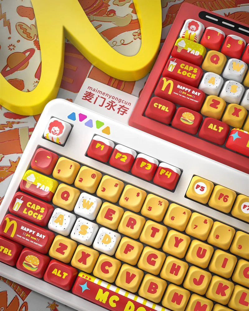 Mcdonald'S Theme Keycap 134key Moa Highly Sublimative Cartoon Cute Anime Peripheral Birthday Gift Mechanical Keyboard Decoration