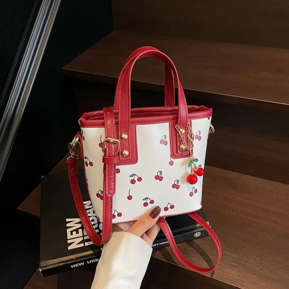 

Cherry Pendant Cherry Crossbody Bag Korean Style Handbag Bucket Shoulder Bag All-match Storage Bag Square Tote Bag Ladies/Girls