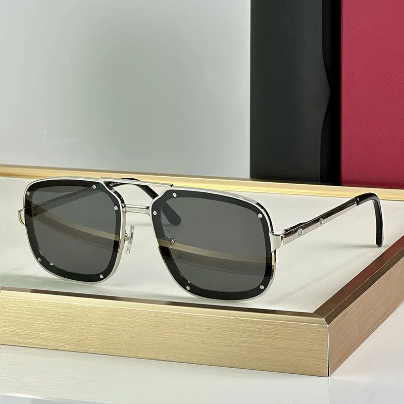

Элитные солнцезащитные очки-авиаторы с двойной перемычкой, черные с серебристыми вставками, для мужчин, тренд 2025 года, высококачественные, из сплава, для уличного стиля