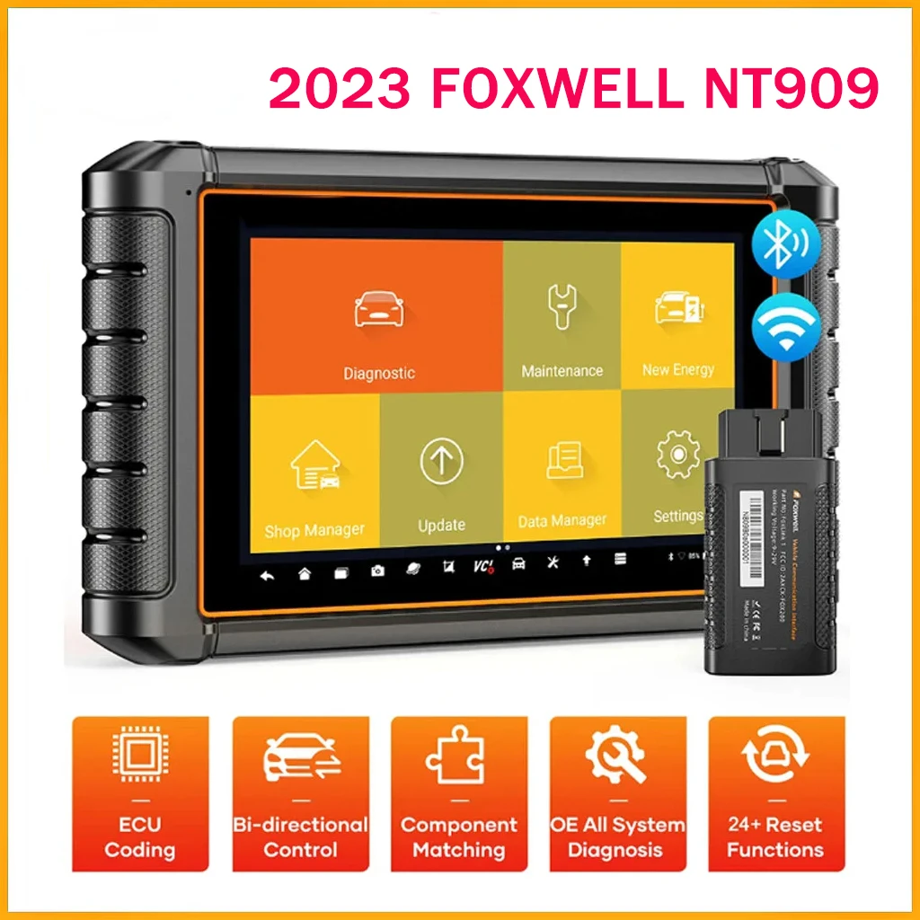 

FOXWELL NT909 OBD2 Automotive Scanner OE-Level All System Bi-directional ECU Coding Refresh Hidden 31+ Reset Car Diagnostic Tool