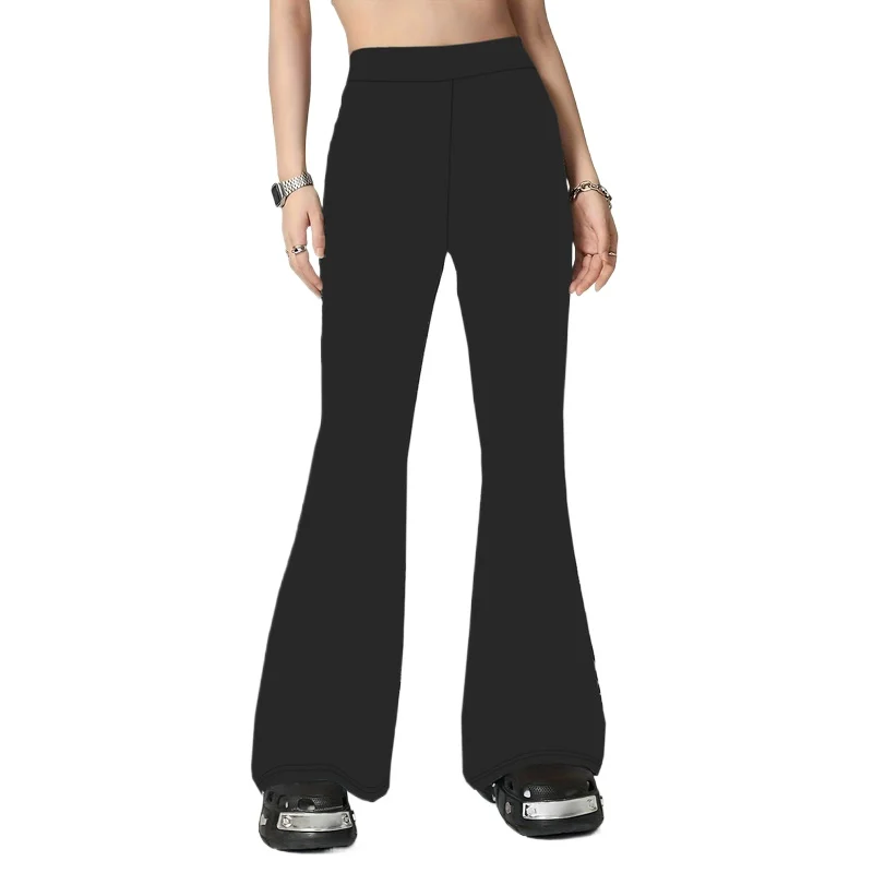 .2025 Elegante Trendy Flare Hosen Frauen Solid Black Elastische Taille Stretchy Abnehmen Büro Täglich