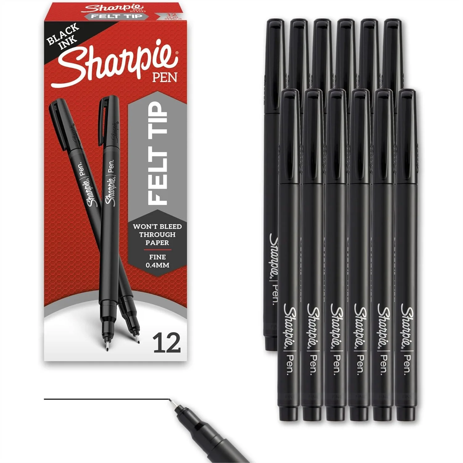 

Fine Point Felt Tip Pens 0.4mm Black 12 Pack for Journaling Drawing Art Writing Back to School Supplies