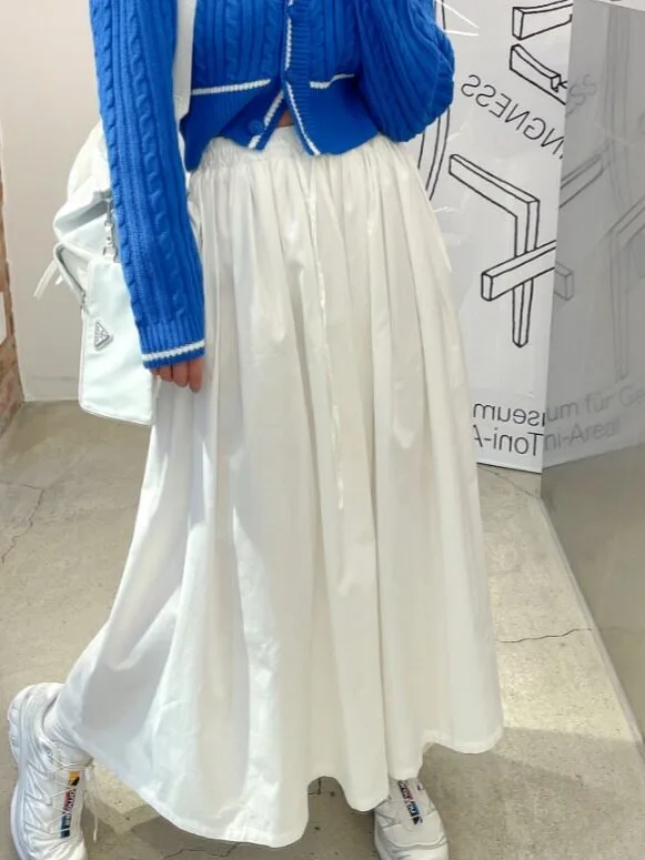 Spring 2026 Dongda Gate Long Drawstring Elastic Waist Umbrella Skirt Women's Fashion Pure Color Half-length Skirts Korean Style