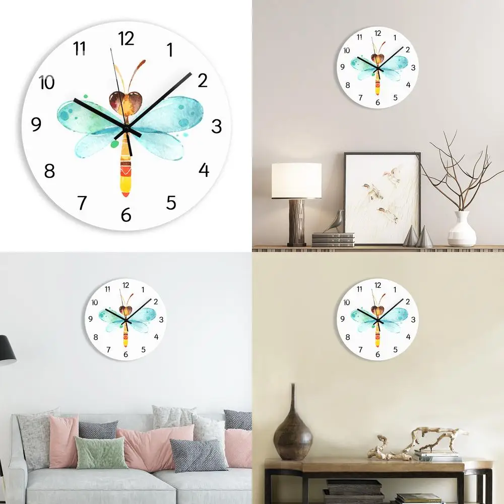 

Акриловые настенные часы с рисунком стрекозы, круглые часы, бесшумные часы, милые оптовые продажи, Прямая доставка