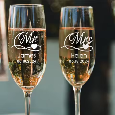 2pcs Personalized Wedding Unique Custom Champagne Glass With Name Birthday Engagement Couple Gift Idea Glasses For Shower Gift