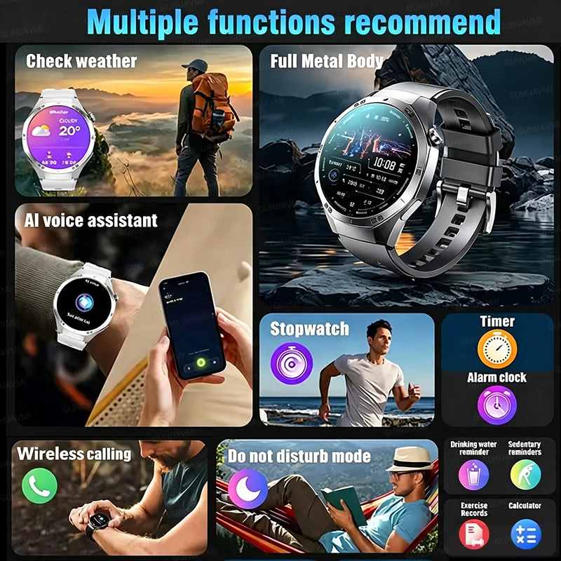 Military-Grade Man Business Watch 5 Smart Watch GPS HD AMOLED Display NFC HD Talk Heart Rate IP68 Waterproof Clock Fitness Watch