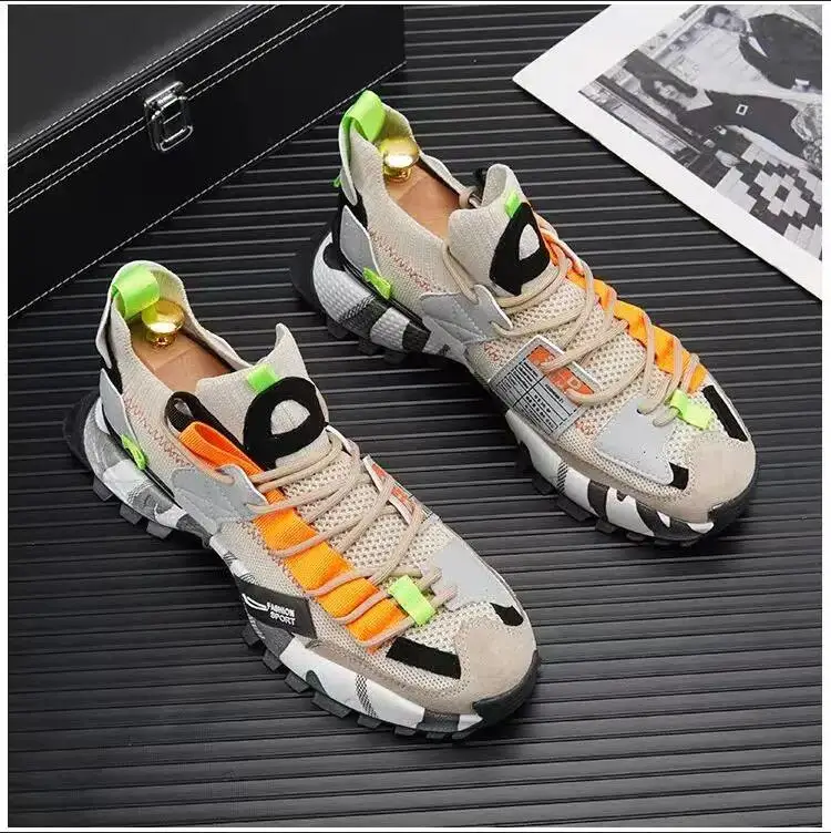 Fashion Men Platform Sneakers Breathable Comfortable Sport Shoes Chunky Knitting Mesh Sneakers Casual Shoes White Sneakers
