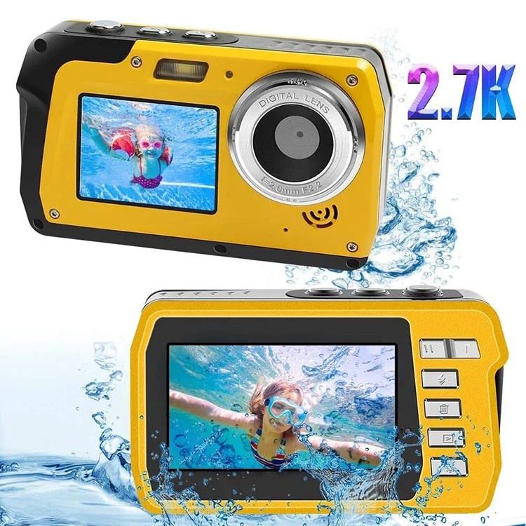 

High Quality Selfie Photo Shoot 24 Megapixel Waterproof Digital Action Real 3m Dive Underwater Video Camera with Dual Screen