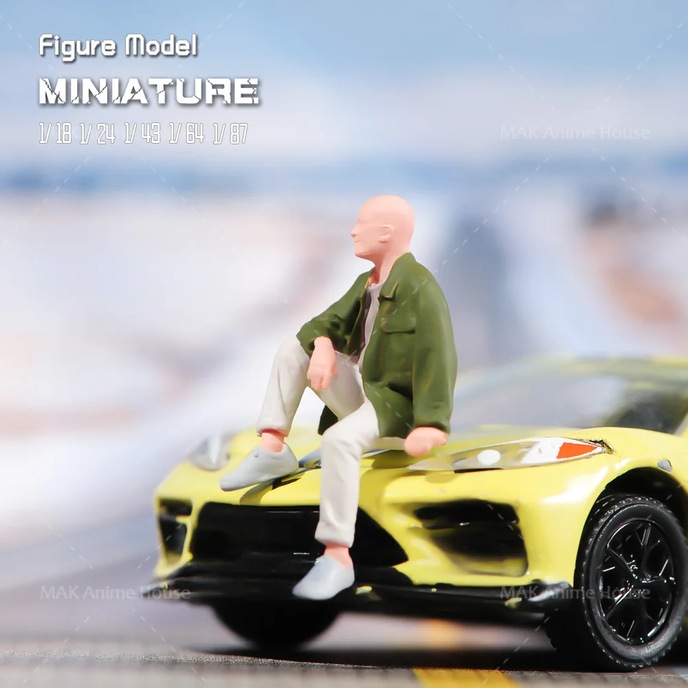 Miniatures 1/18 1/24 1/64 1/43 1/87 Sitting On The Car The Bald Man Is Carefree Figure Model Street Decoration Scene Car Toy - Image 3