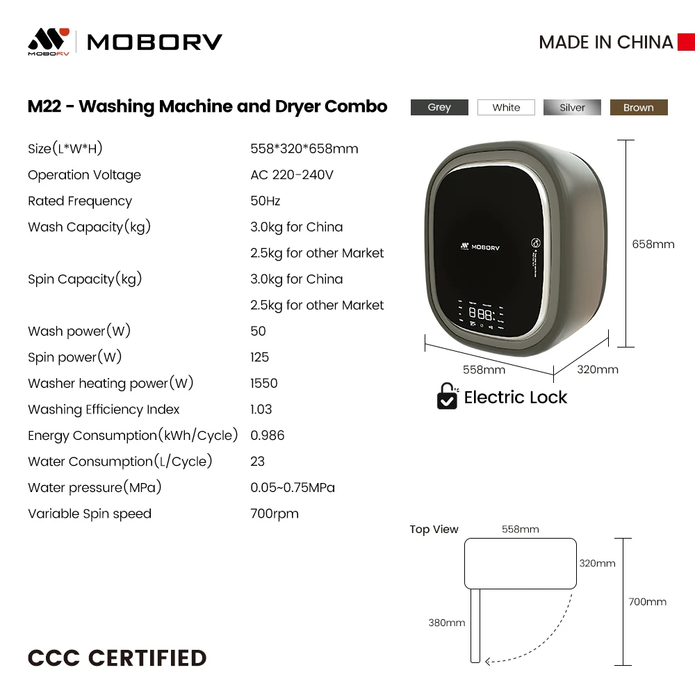 MOBORV MOTORHOME RV CARAVAN APPLIANCE ACCESSORY Stainless Steel Automatic Mini Wall-Mounted Front Load Washing Machine Dryer